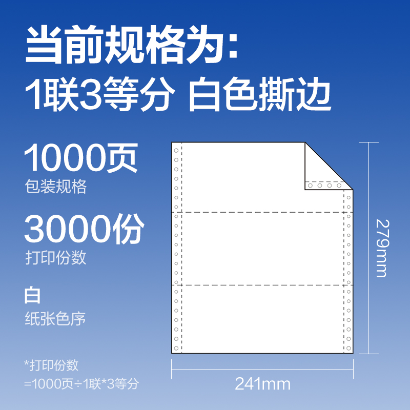 s36沙龙会莱茵河L241-1电脑打印纸(1/3S白色撕边)(1000页/盒)