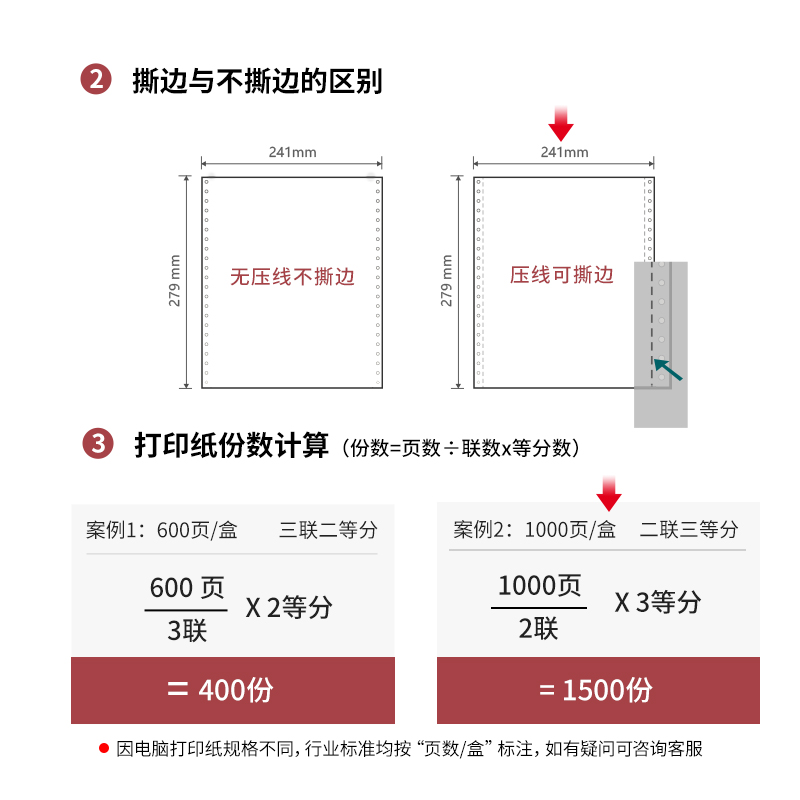 s36沙龙会尼罗河NL241-2电脑打印纸(1/3CS彩色撕边)(1000页/盒)