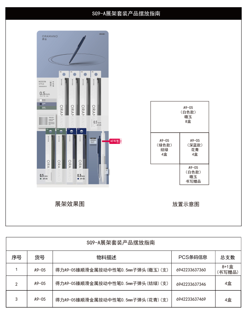s36沙龙会SG9-A臻顺滑金属按动签字中性笔套装0.5mm子弹头(混)(17支/套)