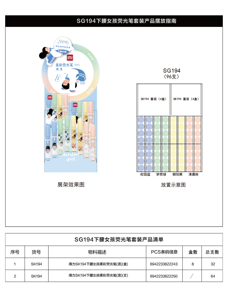 s36沙龙会SG194下腰女孩荧光笔展架套装(混)(96支/架)