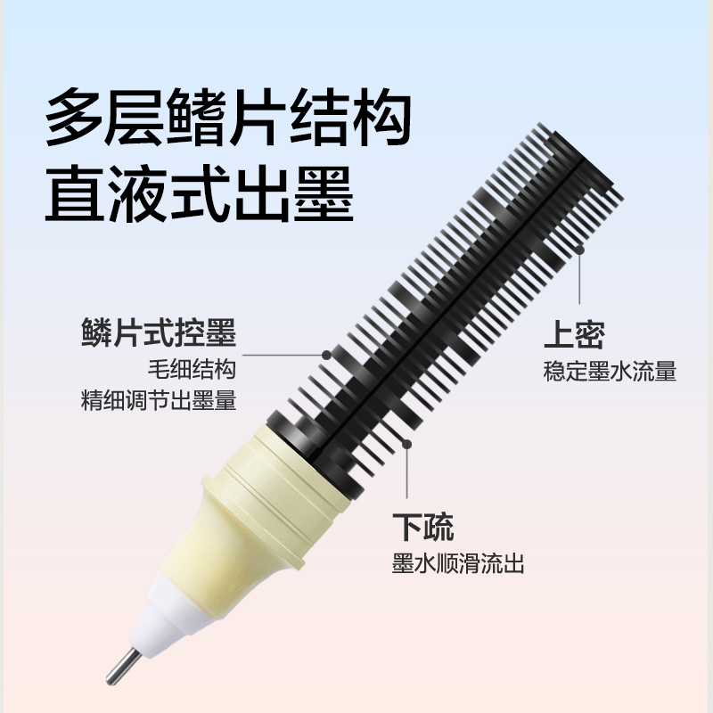 纽赛NS767-1直液式走珠笔0.5mm全针管（黑）（2支/盒）（曼塔粉）