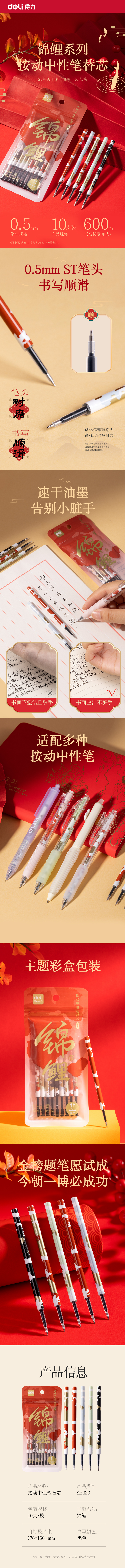 s36沙龙会SE220锦鲤系统按动中性笔替芯速干0.5mmST头(黑)(袋/10支)